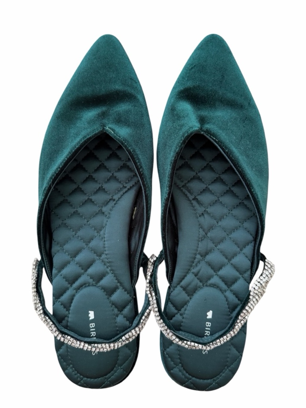 Birdies The Swan Emerald Crystal Bracelet sparkly green velvet mules Size 11